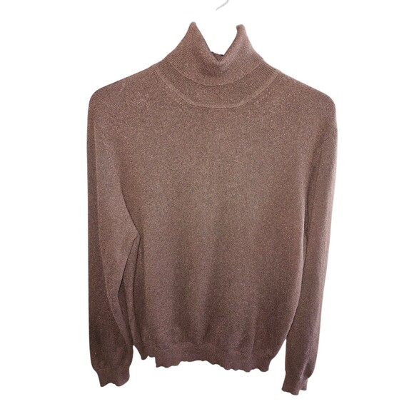Vintage Leyla Mitra Brown Turtleneck Cashmere Sweater Top Pullover Size XL - Picture 1 of 8